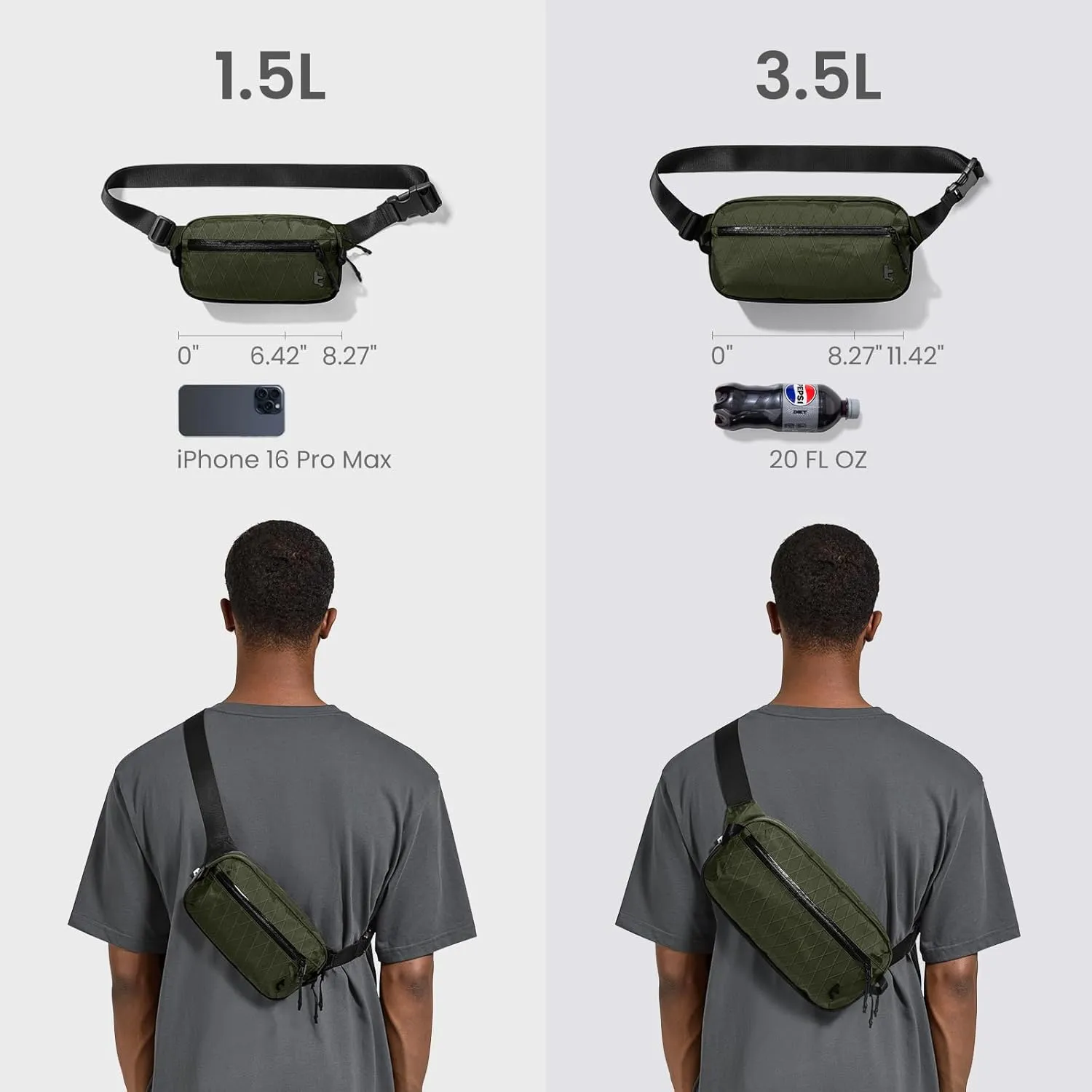 tomtoc 1.5L X-Pac Sling Bag with RFID Blocking, Crossbody Bag Minimalist Chest Shoulder Pack for Men/Women, Water-resistant Lightweight Casual Funny Pack for Travel, Daily Commute