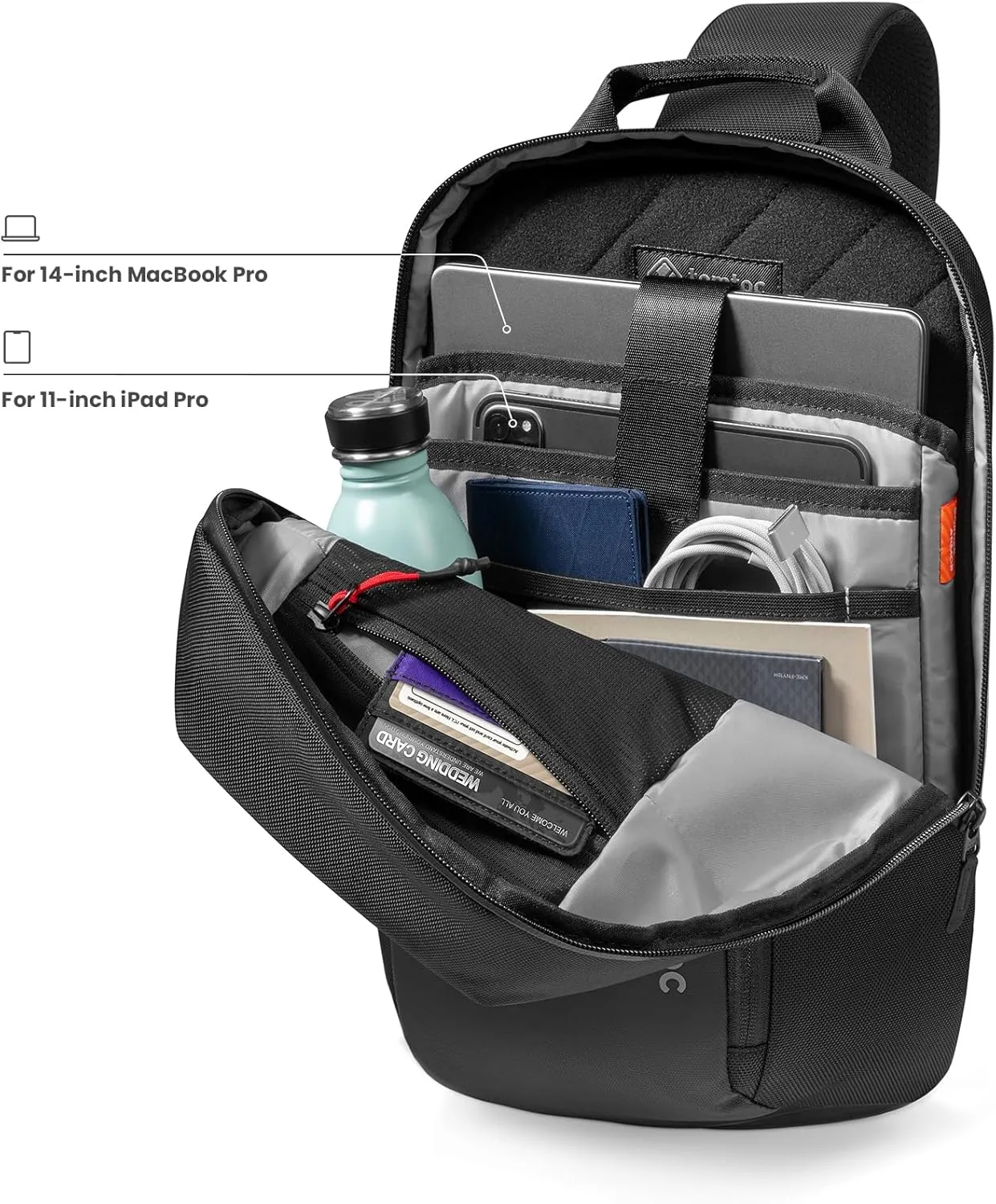 tomtoc Sling Bag Crossbody Backpack EDC Daypack for Men Women Minimalist Chest Shoulder bag for 2024 New 14" MacBook Pro, 13" MacBook Air, 11" iPad Air, Daily Use, Work, Travel - S Size