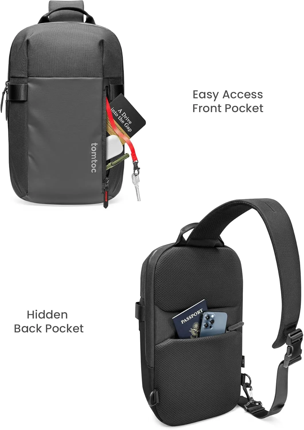 tomtoc Sling Bag Crossbody Backpack EDC Daypack for Men Women Minimalist Chest Shoulder bag for 2024 New 14" MacBook Pro, 13" MacBook Air, 11" iPad Air, Daily Use, Work, Travel - S Size