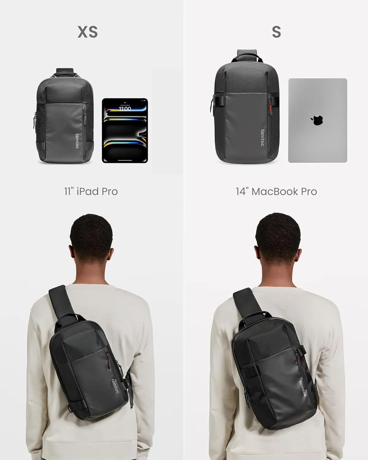 tomtoc Sling Bag Crossbody Backpack EDC Daypack for Men Women Minimalist Chest Shoulder bag for 2024 New 14" MacBook Pro, 13" MacBook Air, 11" iPad Air, Daily Use, Work, Travel - S Size