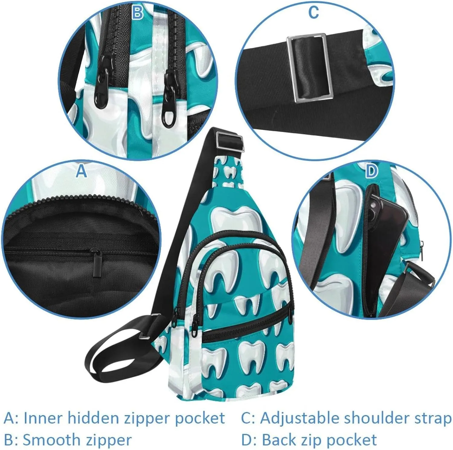 Tooth Crossbody Sling Backpack Sling Bag Travel Hiking Chest Bag Daypack