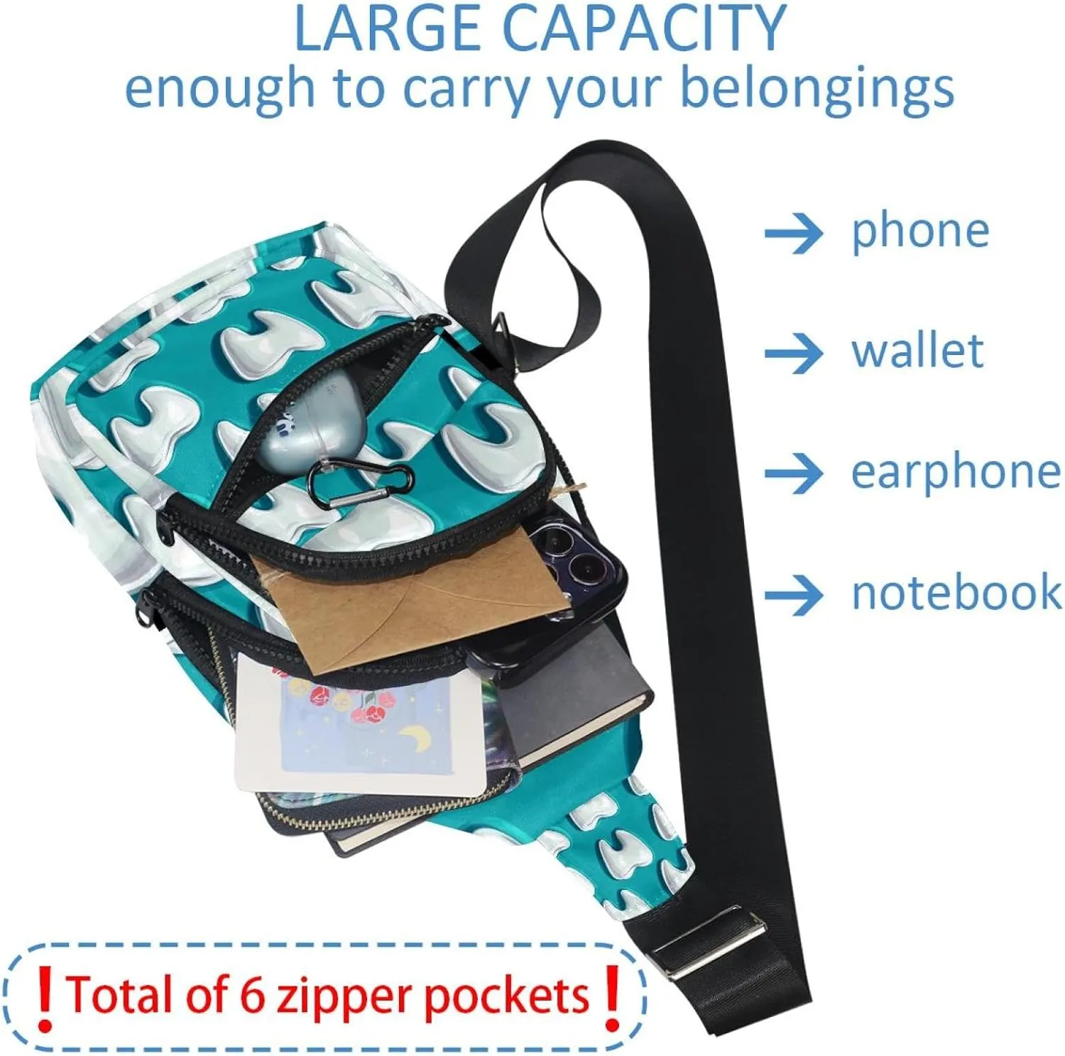 Tooth Crossbody Sling Backpack Sling Bag Travel Hiking Chest Bag Daypack