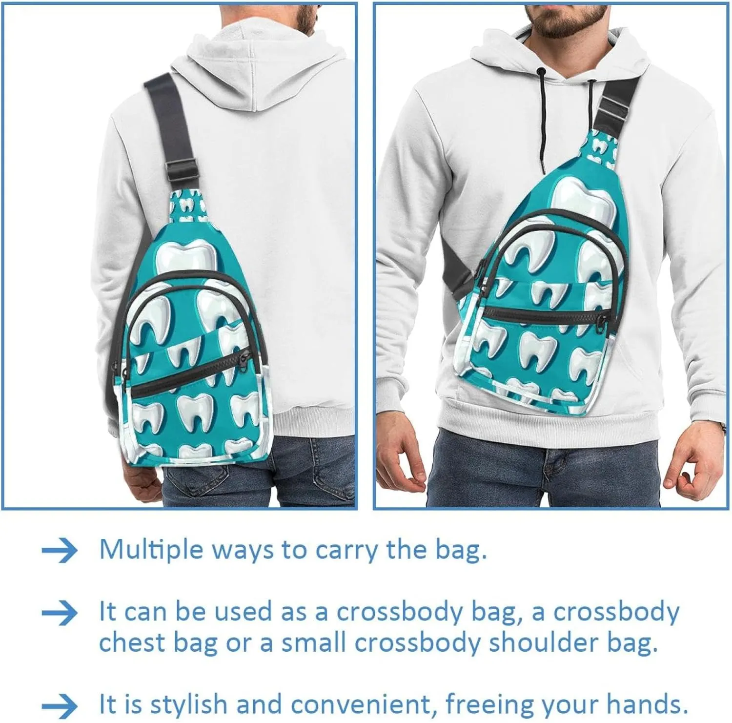 Tooth Crossbody Sling Backpack Sling Bag Travel Hiking Chest Bag Daypack