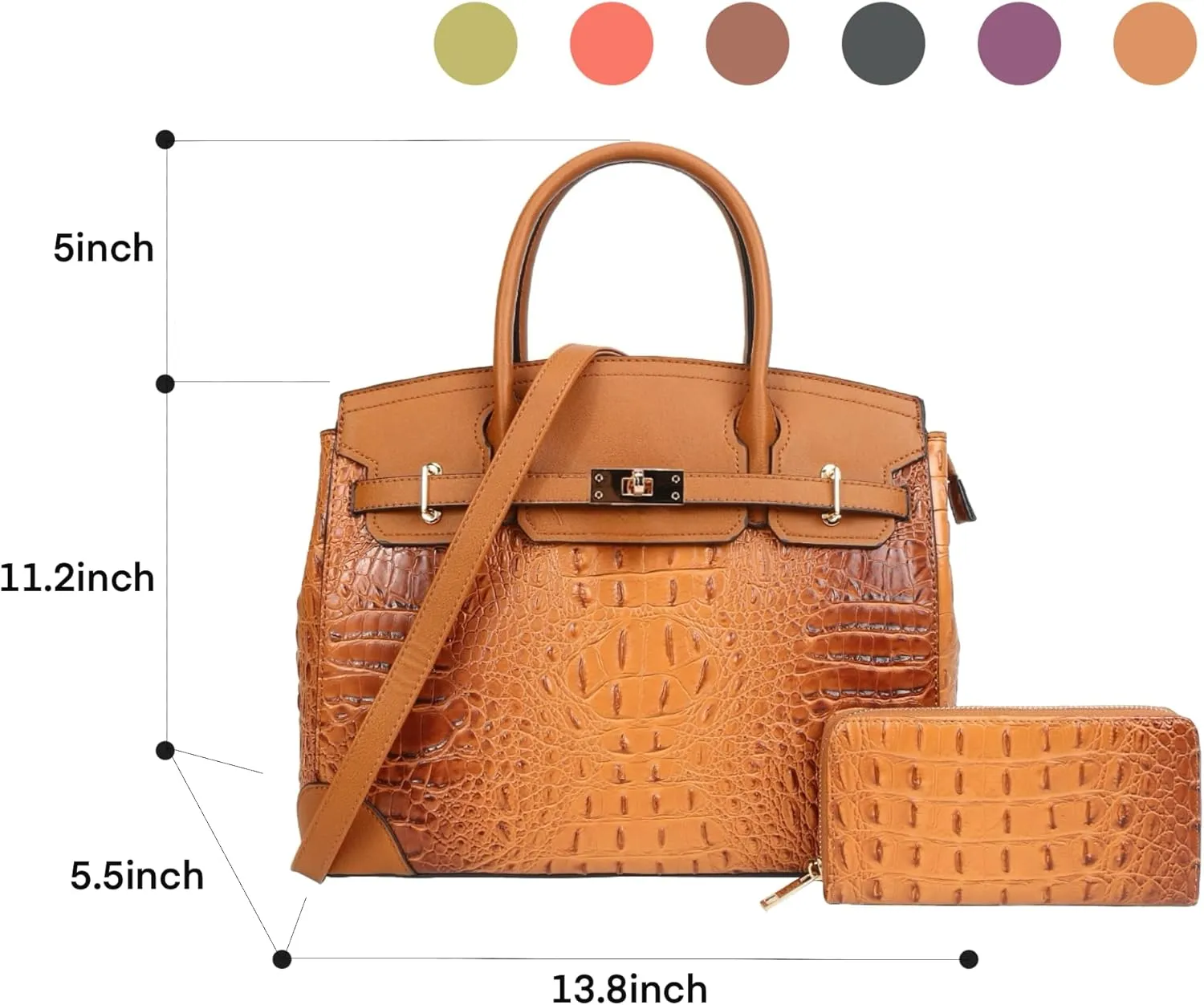 Top Handle Bag For Women, Vegan Leather Crossbody Designer Satchels, Adjustable Strap With Wallet For Ladies 2pcs