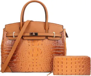 Top Handle Bag For Women, Vegan Leather Crossbody Designer Satchels, Adjustable Strap With Wallet For Ladies 2pcs