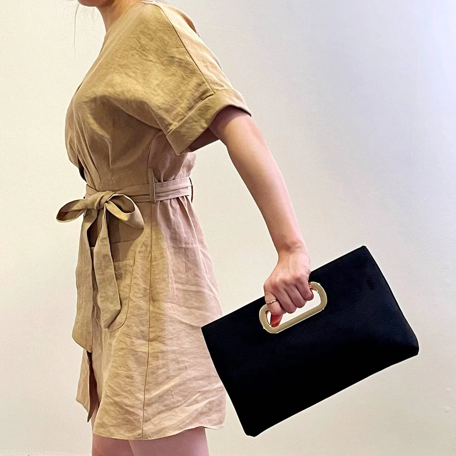 Top Handle Faux Suede Clutch