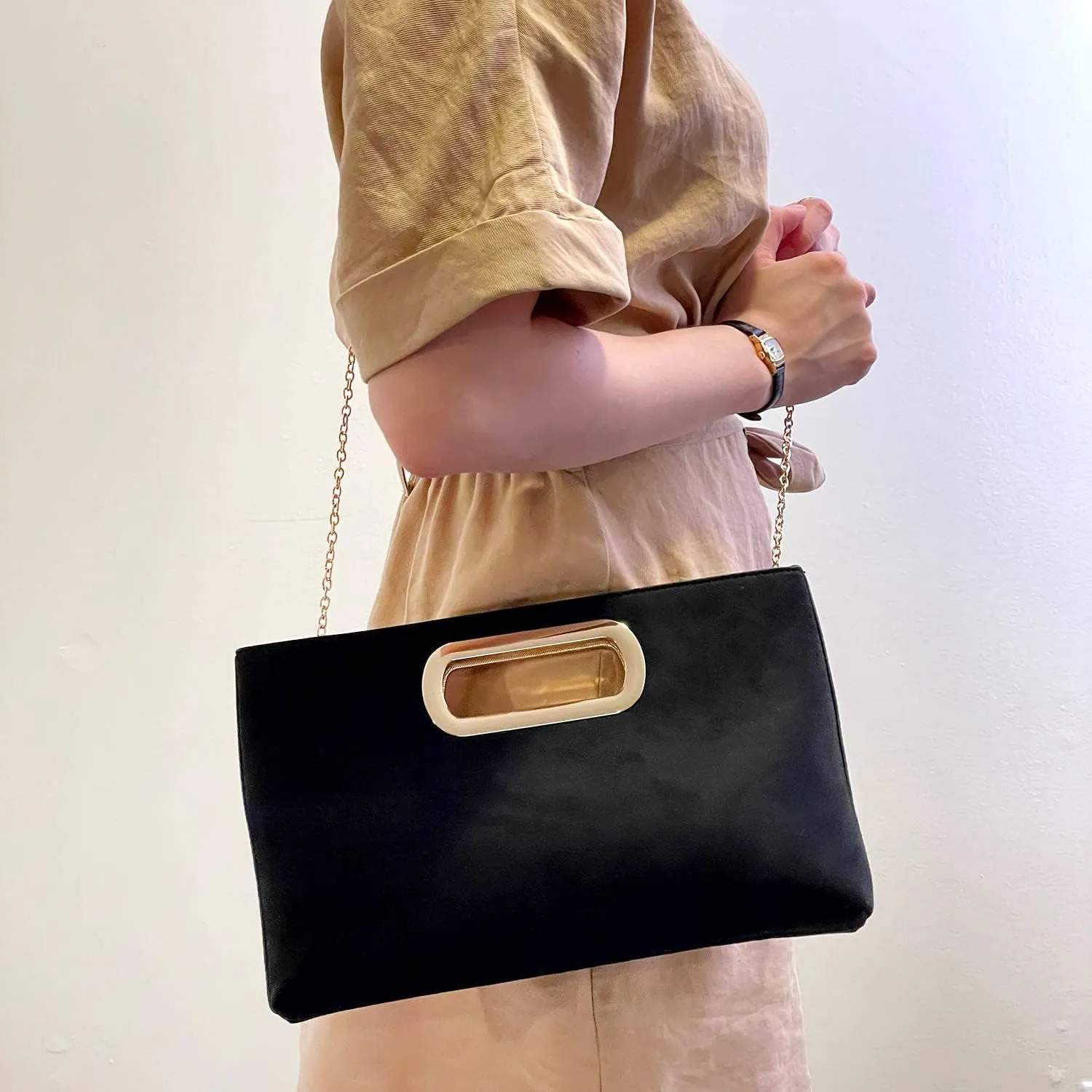 Top Handle Faux Suede Clutch