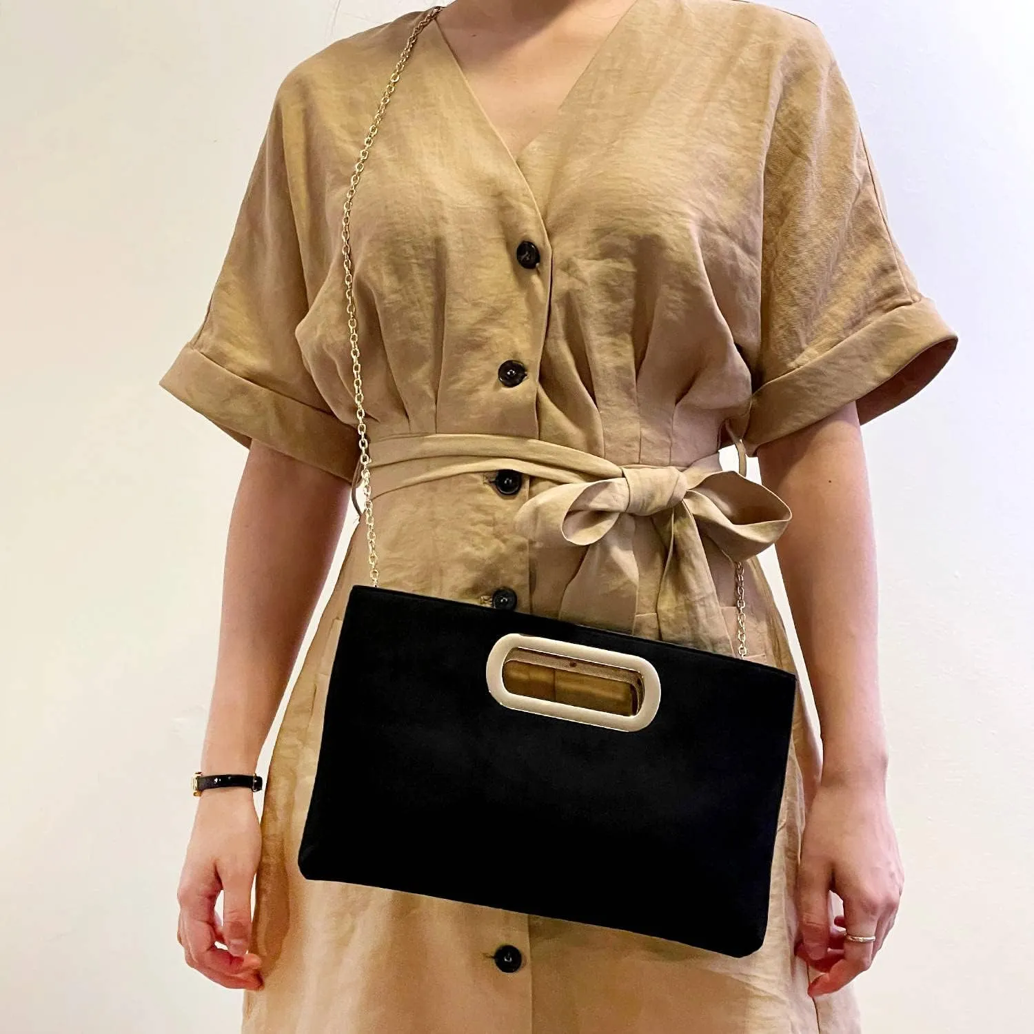 Top Handle Faux Suede Clutch