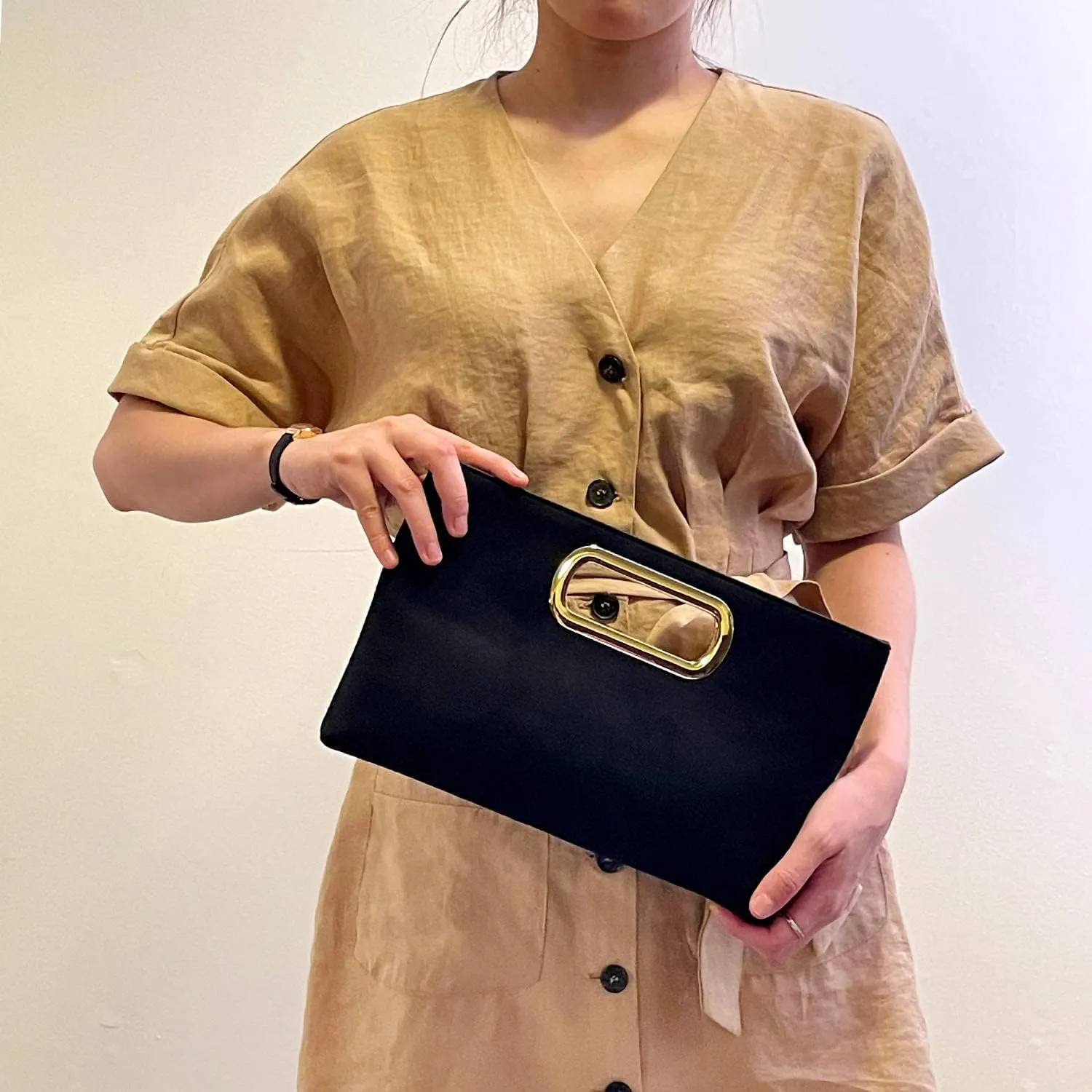 Top Handle Faux Suede Clutch