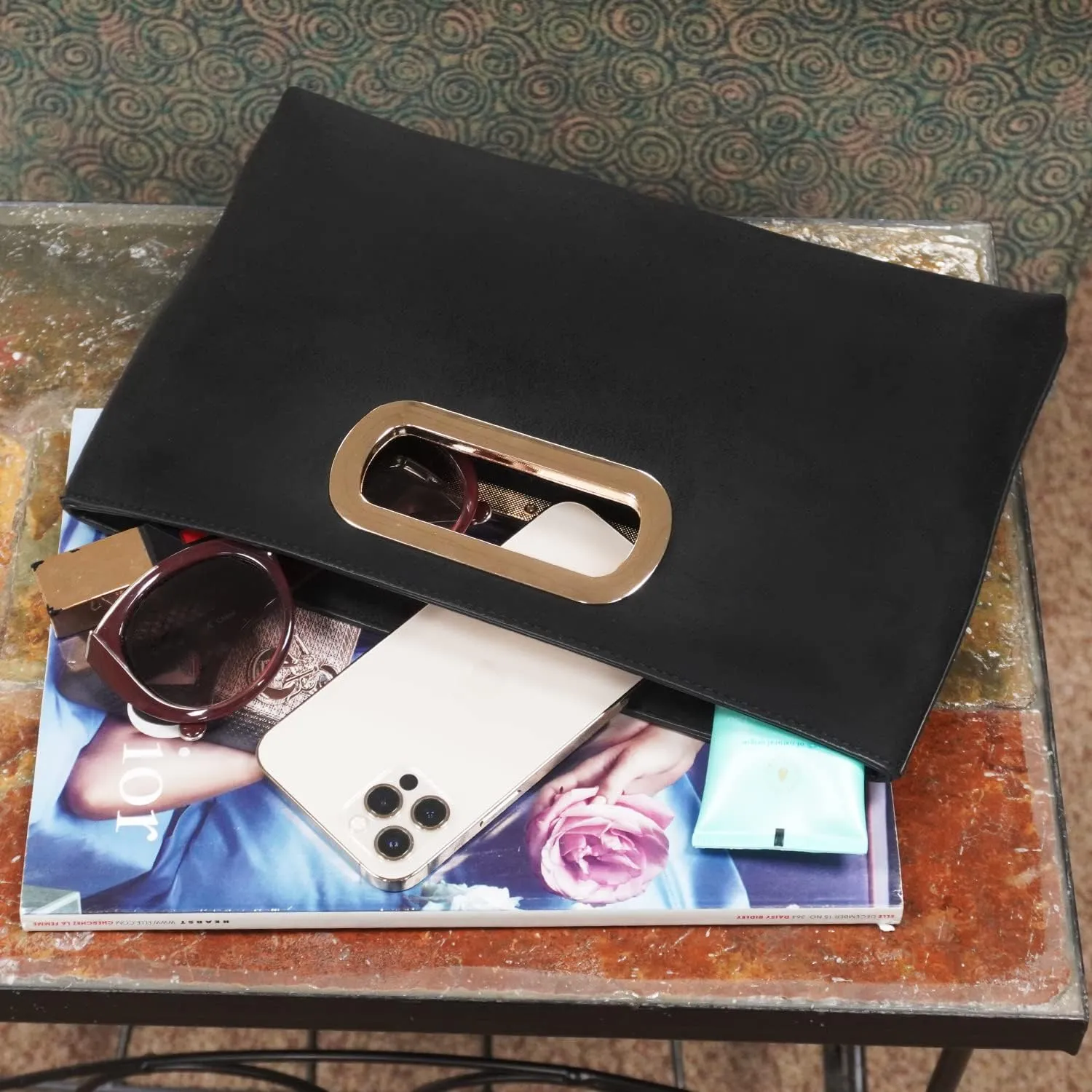Top Handle Faux Suede Clutch