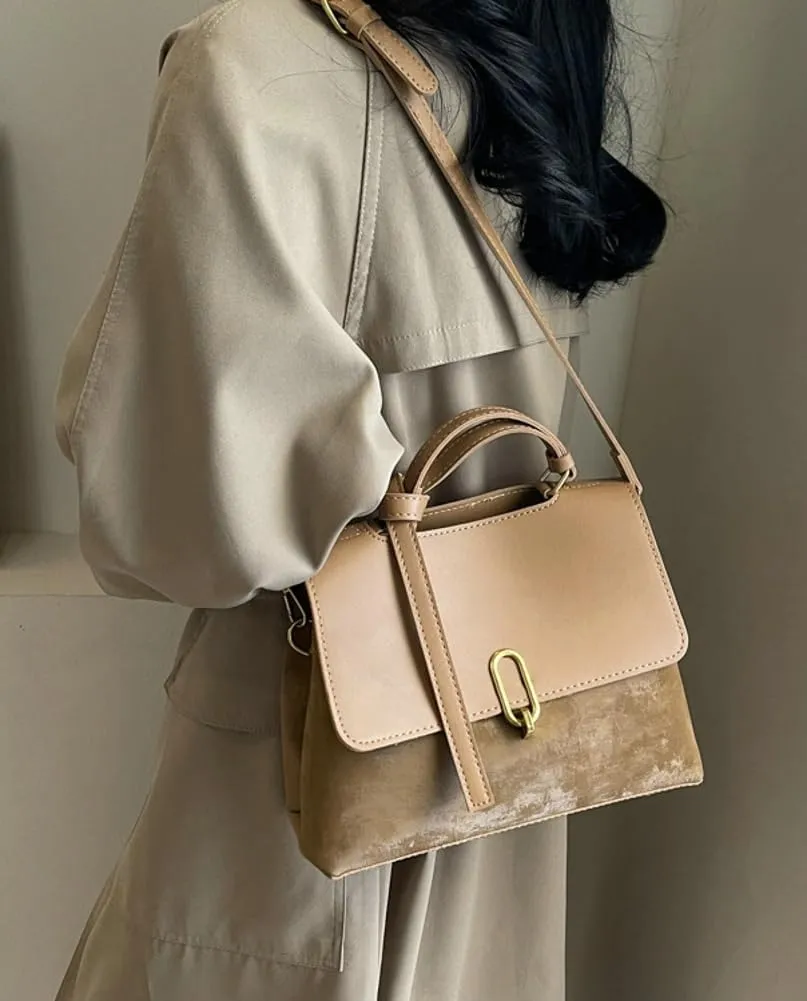 Top Handle Satchel Bag for Women Tote Bag Suede Designer Crossbody Purse Vegan Leather Shoulder Handbag Purse