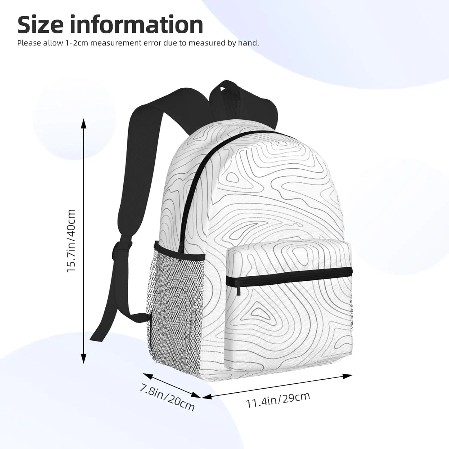 Topographic Contour Map Backpack, Travel Laptop Backpack Computer Bag Rucksack for Men Women Business Work Fits 15.6 Inch Notebook