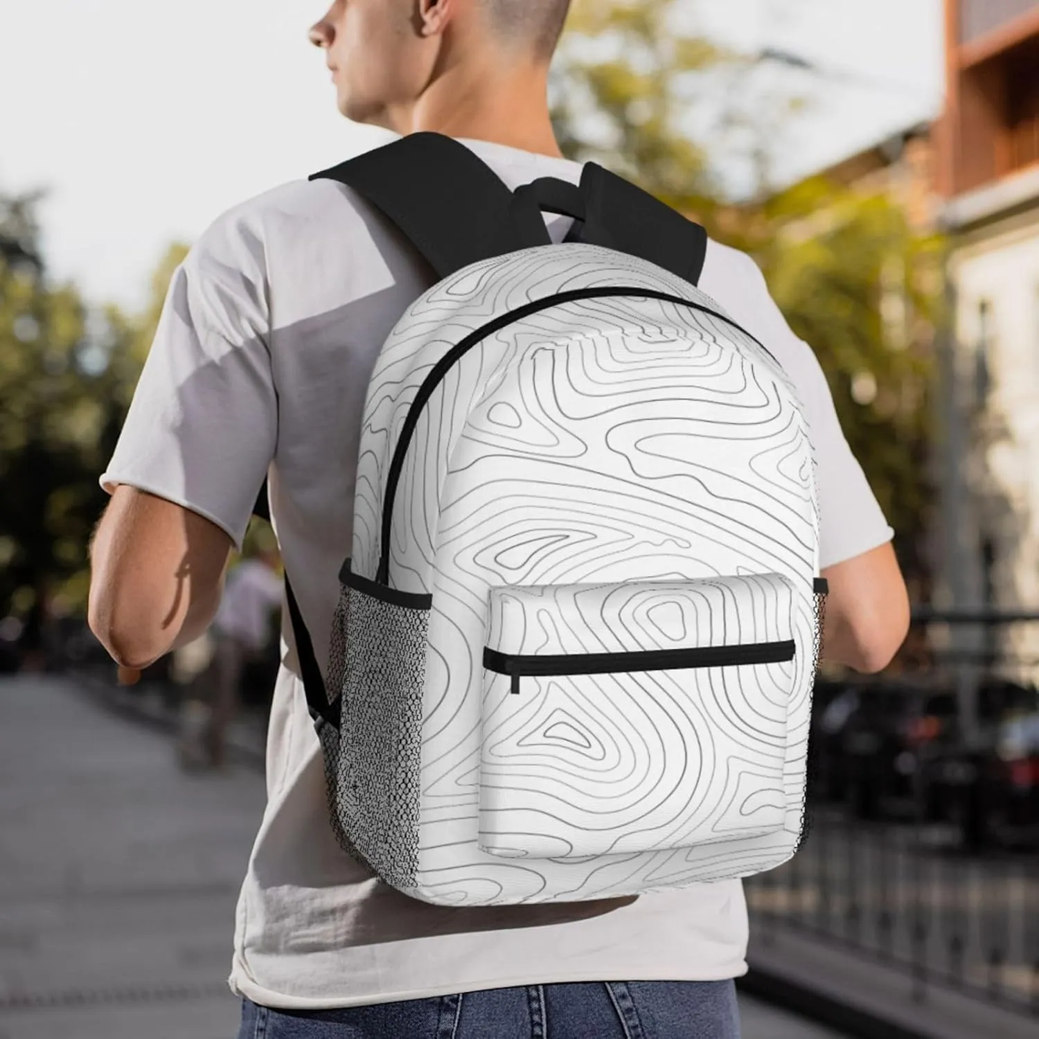 Topographic Contour Map Backpack, Travel Laptop Backpack Computer Bag Rucksack for Men Women Business Work Fits 15.6 Inch Notebook
