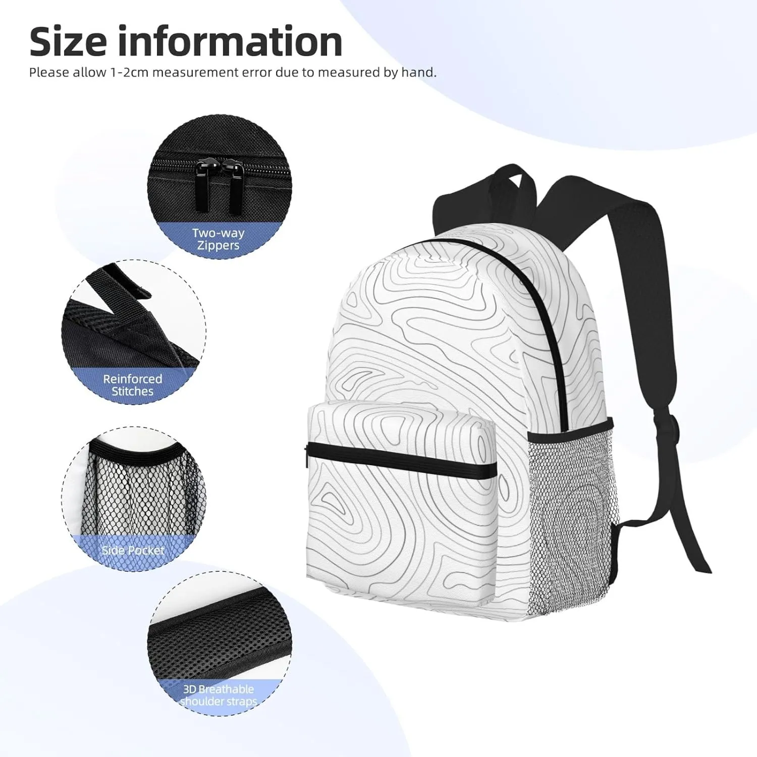 Topographic Contour Map Backpack, Travel Laptop Backpack Computer Bag Rucksack for Men Women Business Work Fits 15.6 Inch Notebook