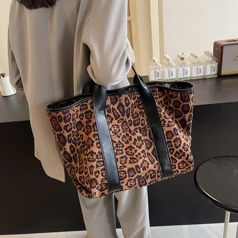 Tote Bag for Women, Leopard Print Handbags Cheetah Purse Suede Hobo Bags Large Work Tote Handbags
