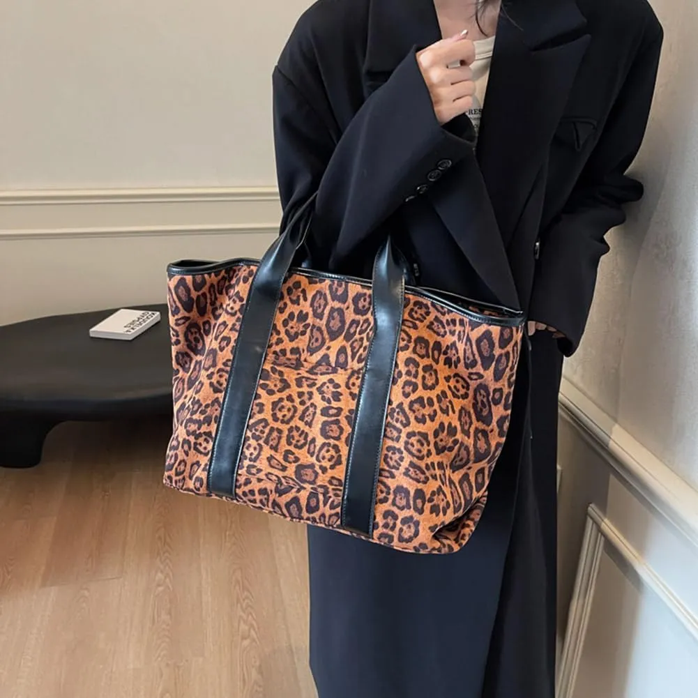 Tote Bag for Women, Leopard Print Handbags Cheetah Purse Suede Hobo Bags Large Work Tote Handbags