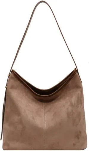 Tote Bag for Women Suede Classic Top-handle Shoulder Bags Slouchy Hobo Crossbody Bag Retro College Work Purse Handbag