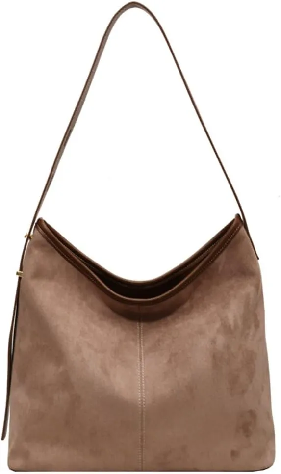Tote Bag for Women Suede Classic Top-handle Shoulder Bags Slouchy Hobo Crossbody Bag Retro College Work Purse Handbag