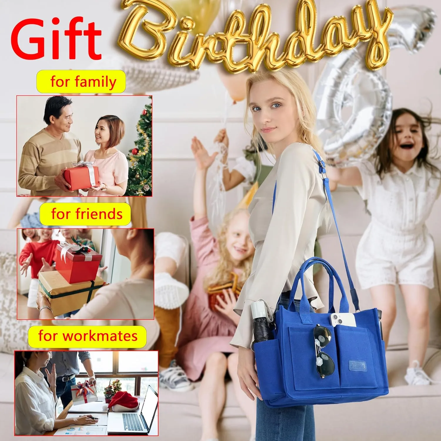 Tote Bag for Women With Compartments,Large Canvas Tote Women's Purse Crossbody Bags Work Laptop Book Bag Satchels Handbags