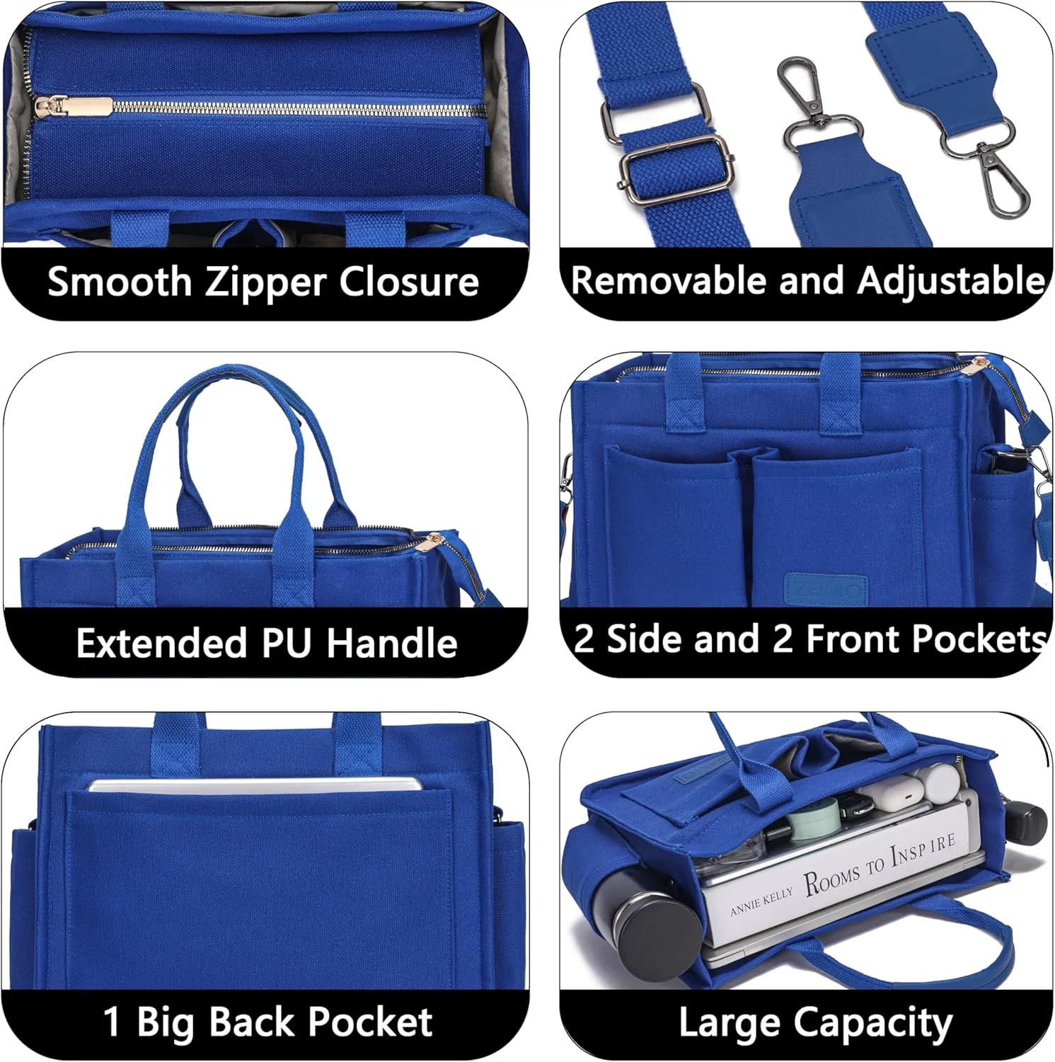 Tote Bag for Women With Compartments,Large Canvas Tote Women's Purse Crossbody Bags Work Laptop Book Bag Satchels Handbags