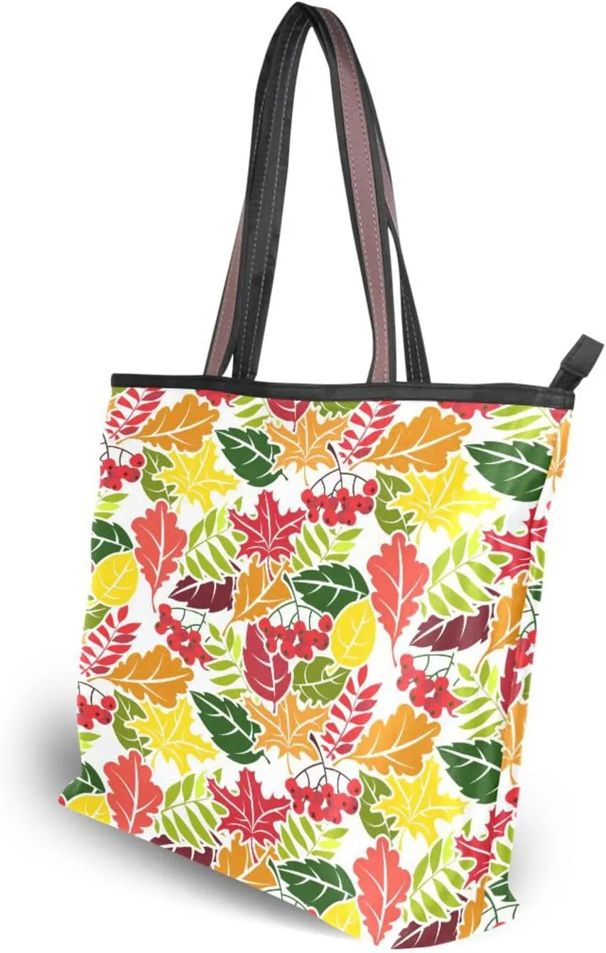 Tote Bag for Women with Zipper and Pockets,Polyester Tote Bag Pattern Tote Purse Women Handbag