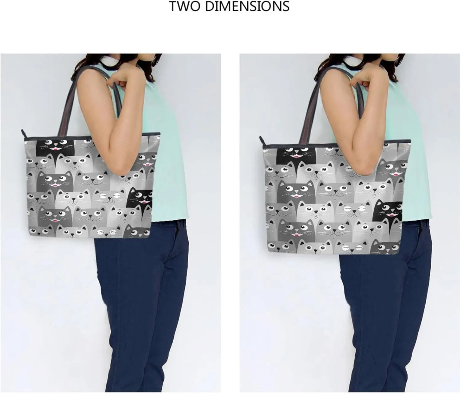 Tote Bag for Women with Zipper and Pockets,Polyester Tote Bag Pattern Tote Purse Women Handbag