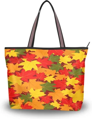 Tote Bag for Women with Zipper and Pockets,Polyester Tote Bag Pattern Tote Purse Women Handbag