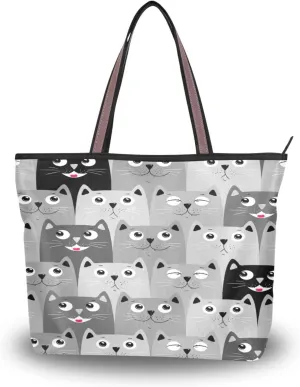 Tote Bag for Women with Zipper and Pockets,Polyester Tote Bag Pattern Tote Purse Women Handbag