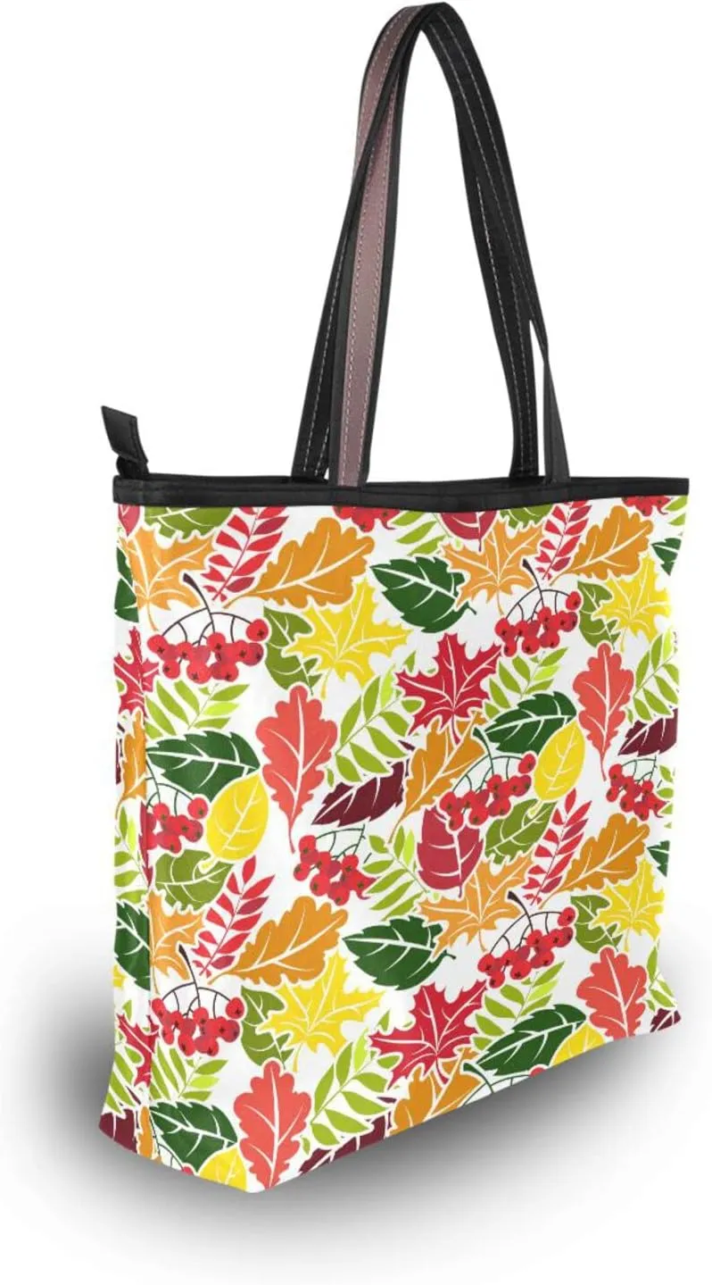 Tote Bag for Women with Zipper and Pockets,Polyester Tote Bag Pattern Tote Purse Women Handbag