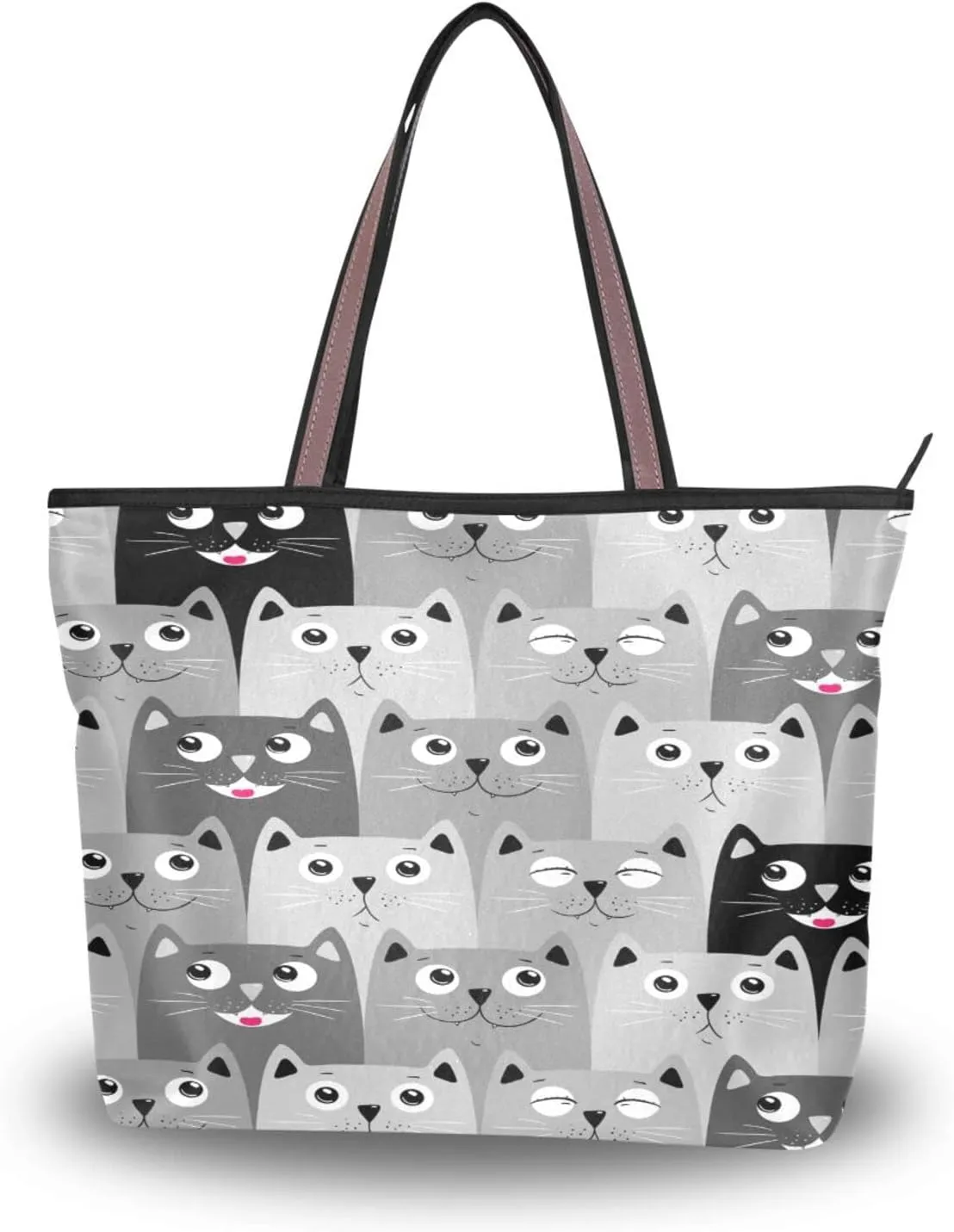 Tote Bag for Women with Zipper and Pockets,Polyester Tote Bag Pattern Tote Purse Women Handbag