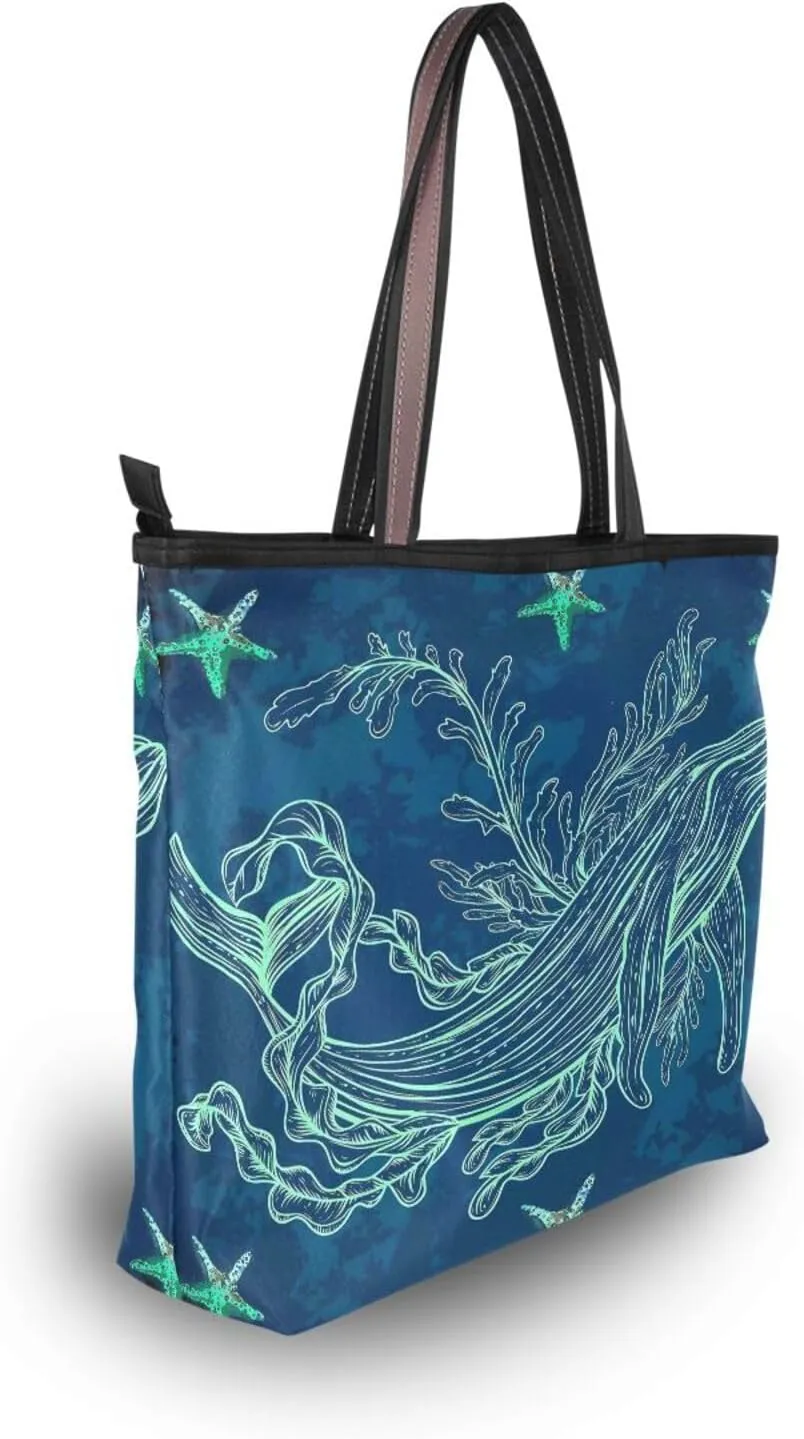 Tote Bag for Women with Zipper,Polyester Tote Purse Holiday Tote Bag Work Handbag Women Gift
