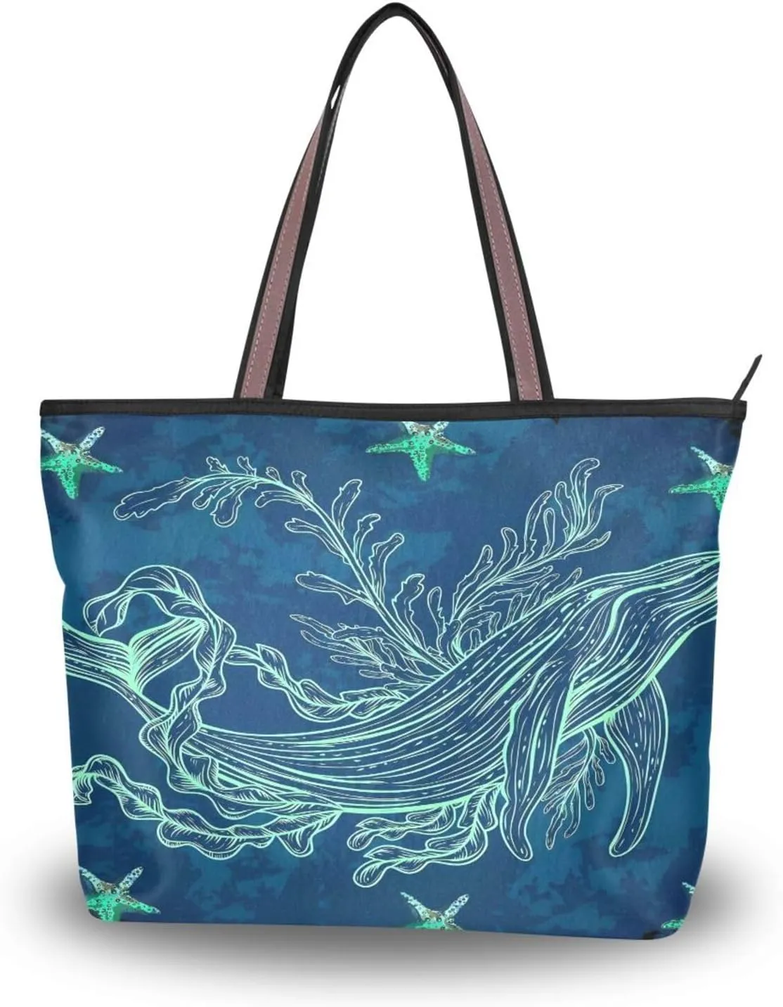 Tote Bag for Women with Zipper,Polyester Tote Purse Holiday Tote Bag Work Handbag Women Gift