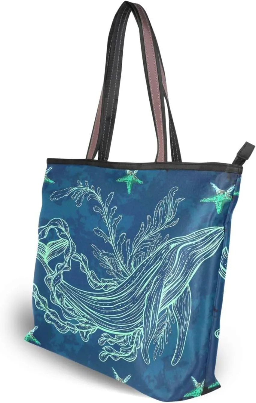 Tote Bag for Women with Zipper,Polyester Tote Purse Holiday Tote Bag Work Handbag Women Gift