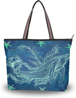 Tote Bag for Women with Zipper,Polyester Tote Purse Holiday Tote Bag Work Handbag Women Gift