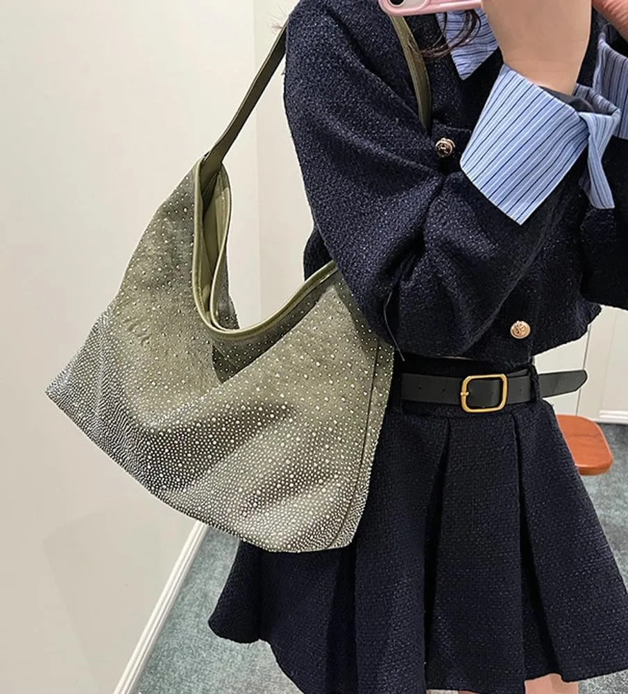 Tote Bags for Women Shiny Rhinestone Evening Hobo Bags Y2K Stylish Shoulder Handbag Satchel Purse with Zip