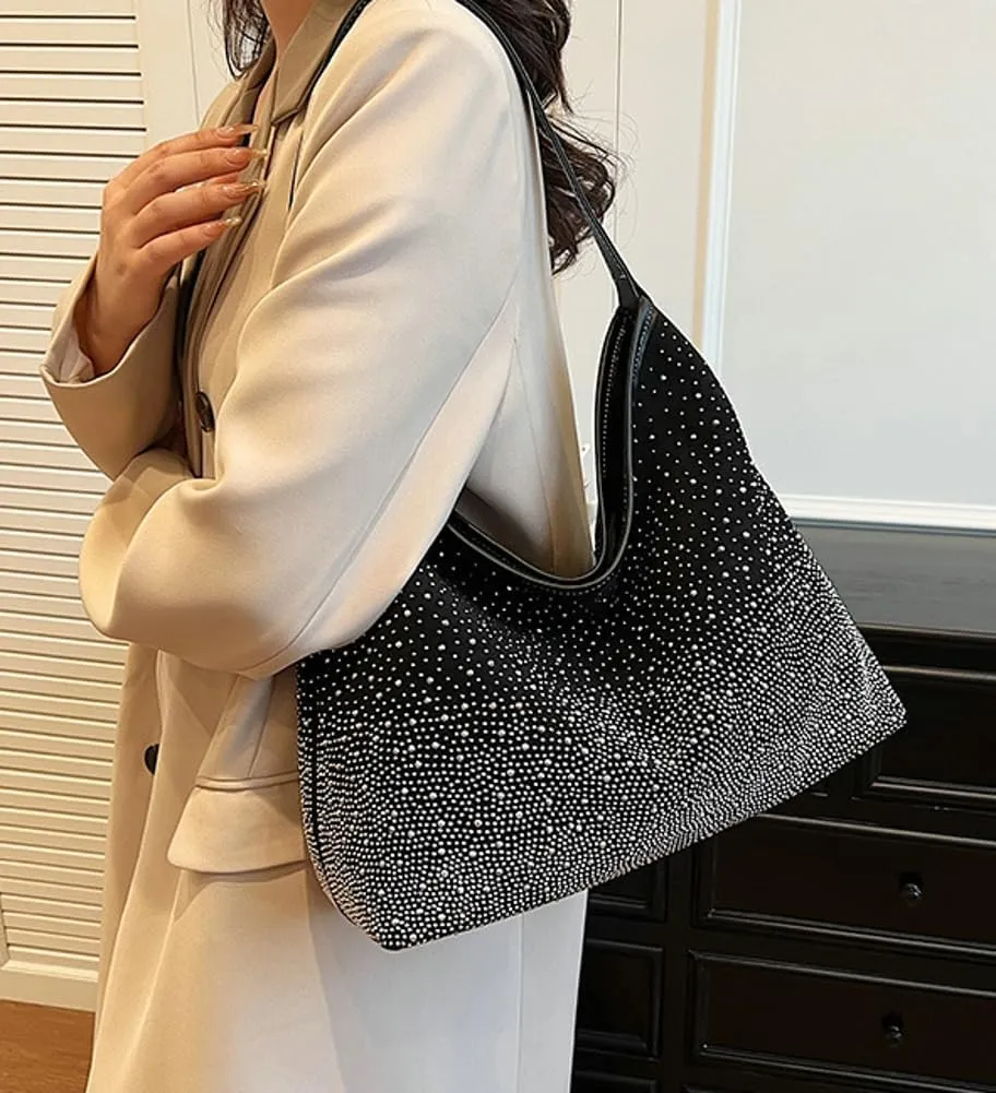 Tote Bags for Women Shiny Rhinestone Evening Hobo Bags Y2K Stylish Shoulder Handbag Satchel Purse with Zip