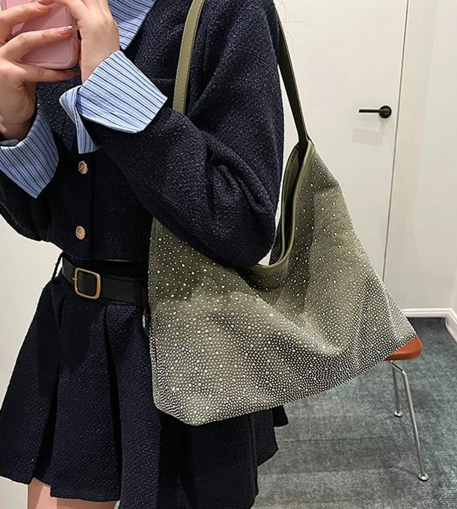 Tote Bags for Women Shiny Rhinestone Evening Hobo Bags Y2K Stylish Shoulder Handbag Satchel Purse with Zip