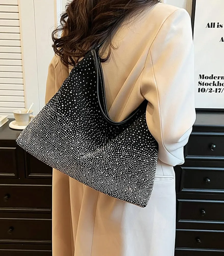 Tote Bags for Women Shiny Rhinestone Evening Hobo Bags Y2K Stylish Shoulder Handbag Satchel Purse with Zip