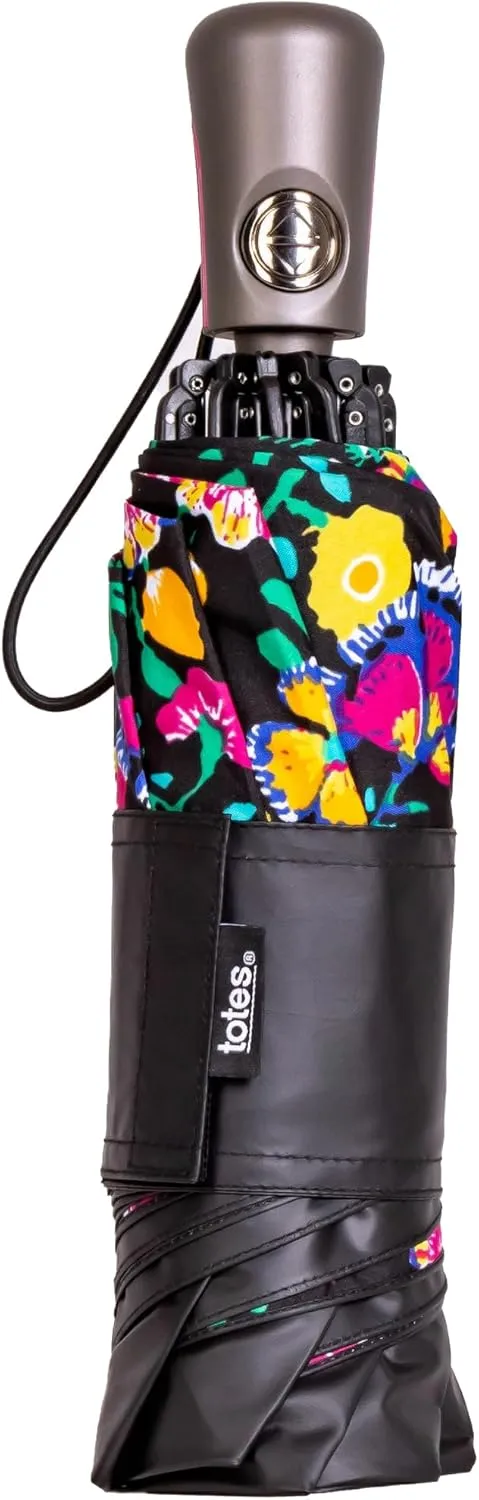 totes Reverse Close Folding Inbrella with Auto Open Close and Compact, Windproof Design, Black