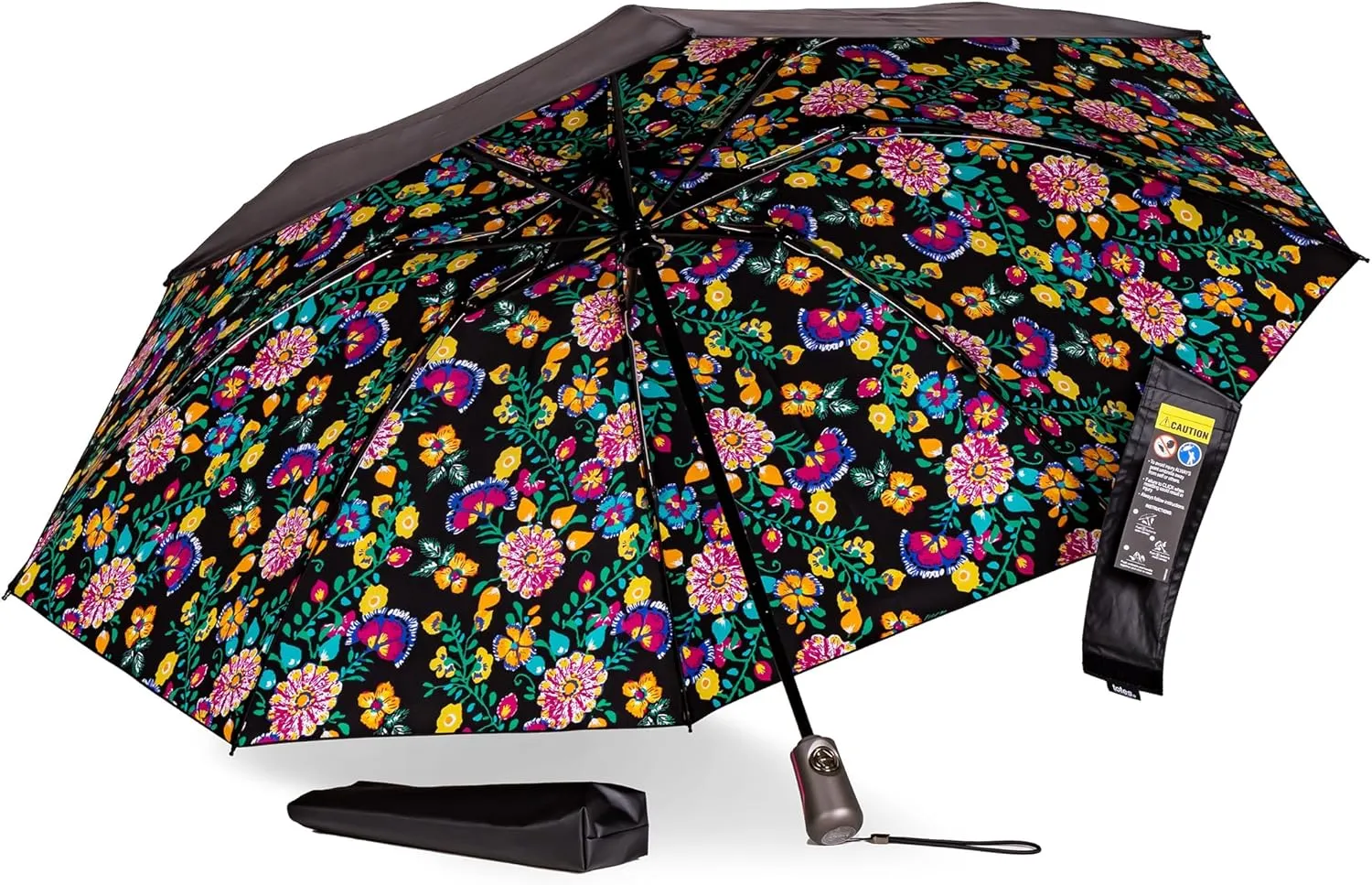 totes Reverse Close Folding Inbrella with Auto Open Close and Compact, Windproof Design, Black
