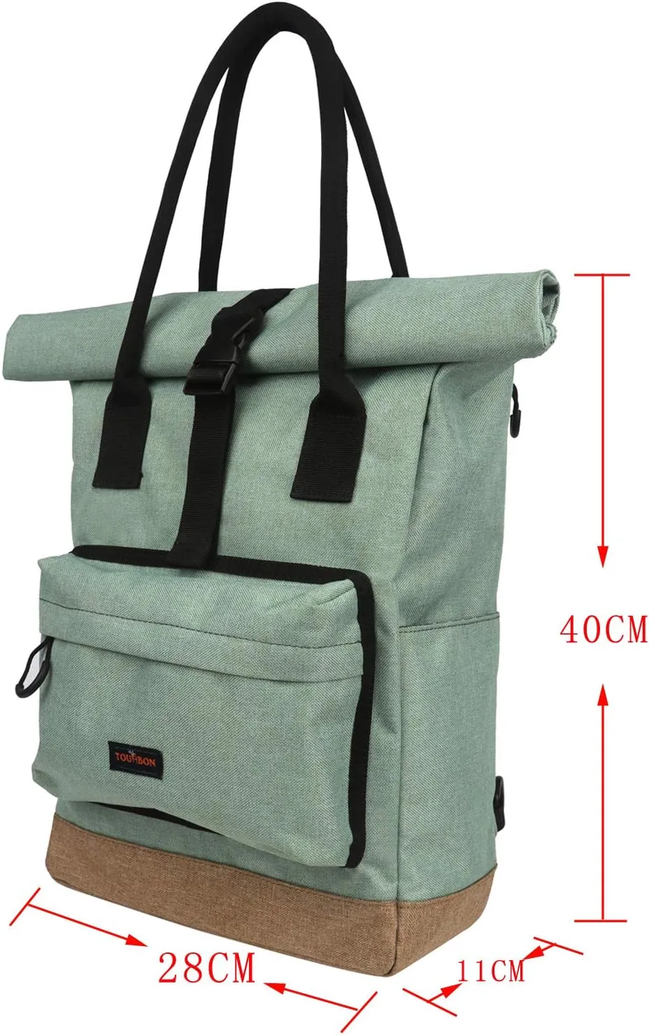 TOURBON Nylon Roll-top Clip-On Bike Panniers Women's Shoulder Tote Bag - Green