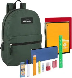 Trail maker Backpack with School Supplies for Kids - 20 Piece Back to School Supplies with 17" Backpack (Green Pack)