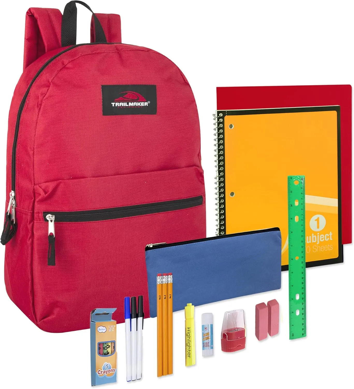 Trail maker Backpack with School Supplies for Kids - 20 Piece Back to School Supplies with 17" Backpack (Red Pack)
