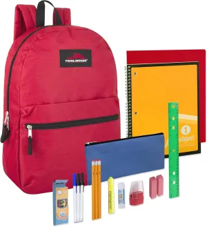 Trail maker Backpack with School Supplies for Kids - 20 Piece Back to School Supplies with 17" Backpack (Red Pack)