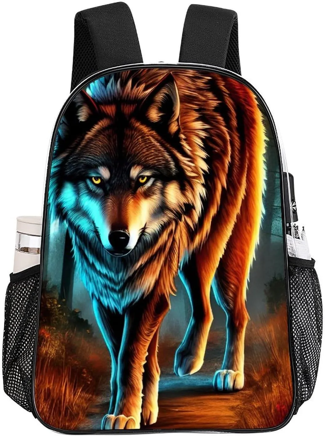 Transparent Daypack Bookbag for Gym Business Bicycle - Large Capacity Multipurpose Anti-Theft Carry On Bag, Wolf Glare Art Travel Hiking Daypack
