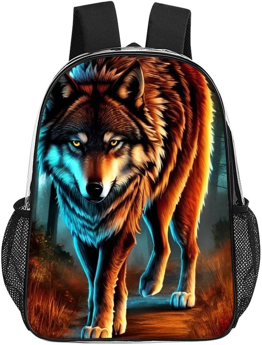 Transparent Daypack Bookbag for Gym Business Bicycle - Large Capacity Multipurpose Anti-Theft Carry On Bag, Wolf Glare Art Travel Hiking Daypack