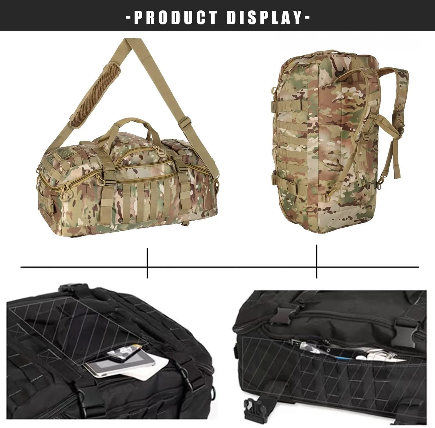 Travel Duffle Bag Backpack for Men - Large Tactical Bags Weekender Gym Bag for Overnight Traveling Military Workout Deployment Sports (Camo, 80L)
