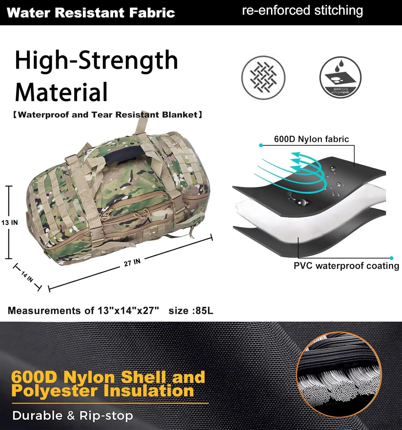 Travel Duffle Bag Backpack for Men - Large Tactical Bags Weekender Gym Bag for Overnight Traveling Military Workout Deployment Sports (Camo, 80L)