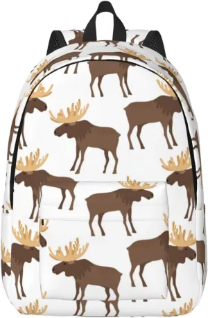 Travel Laptop Backpack - cute moose horns elk cartoon Canvas Computer Backpack Bag Fit Laptop with Padded Straps