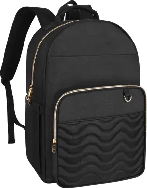 Travel Laptop Backpack for women, Work Backpack Woman with USB Charging Port, Water Resistant College Backpack, Stylish Quilted Girls Back Pack Casual Daypack for 15.6 Inch Laptop, Black
